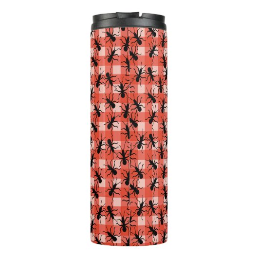 Bunch of crawling Black Ants Red White Tablecloth  Thermosbeker (Achterkant)