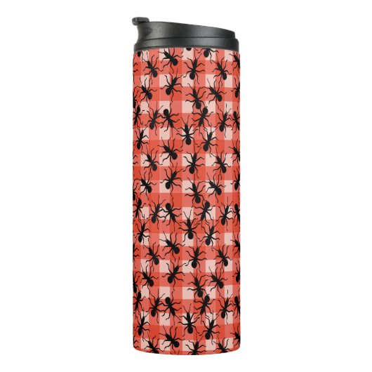 Bunch of crawling Black Ants Red White Tablecloth  Thermosbeker (Geroteerd rechts)