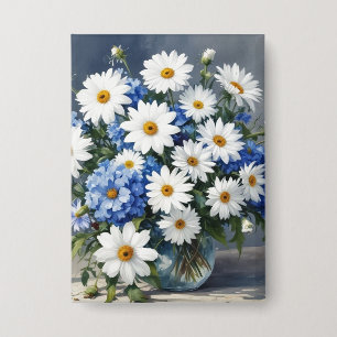 Bunch of Flowers Elegant Daisies Waterverf Button