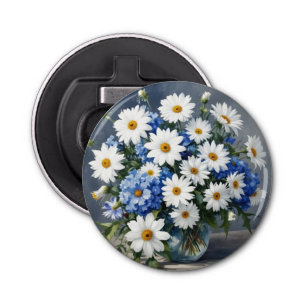 Bunch of Flowers Elegant Daisies Waterverf Button Flesopener