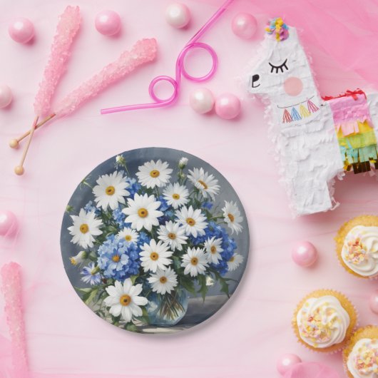 Bunch of Flowers Elegant Daisies Waterverf Papieren Bordje (Feest)