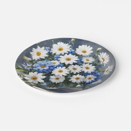 Bunch of Flowers Elegant Daisies Waterverf Papieren Bordje (Gekanteld)