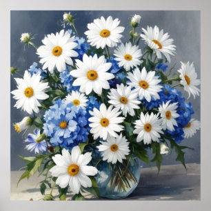 Bunch of Flowers Elegant Daisies Waterverf Poster