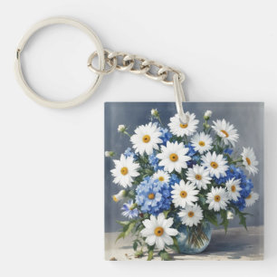 Bunch of Flowers Elegant Daisies Waterverf Sleutelhanger