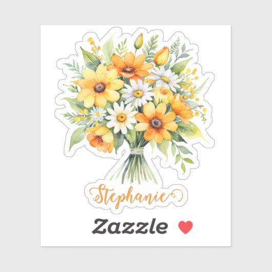 Bunch of Flowers Floral Design Custom Name Sticker (Vel)