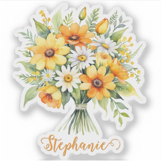 Bunch of Flowers Floral Design Custom Name Sticker (Voorkant)
