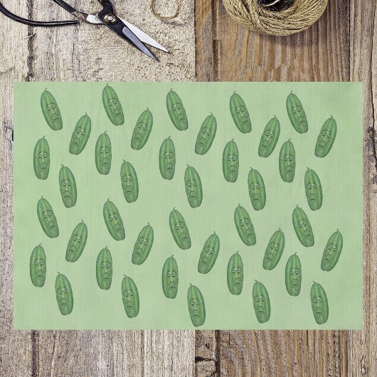 Bunch of Funny Green Pickles Surprised Faces green Tissuepapier