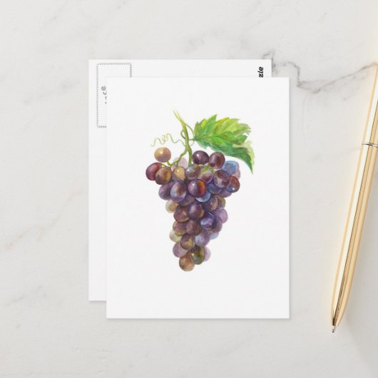 Bunch of Grapes Fruit Waterverf Painting Briefkaart (Voorkant / Achterkant in situ)