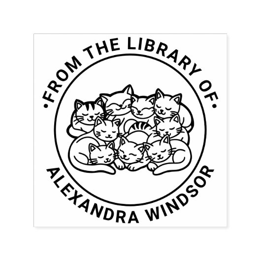 Bunch of Schattige Sleeping Cats Library Boeknaam  Zelfinktende Stempel (Design)