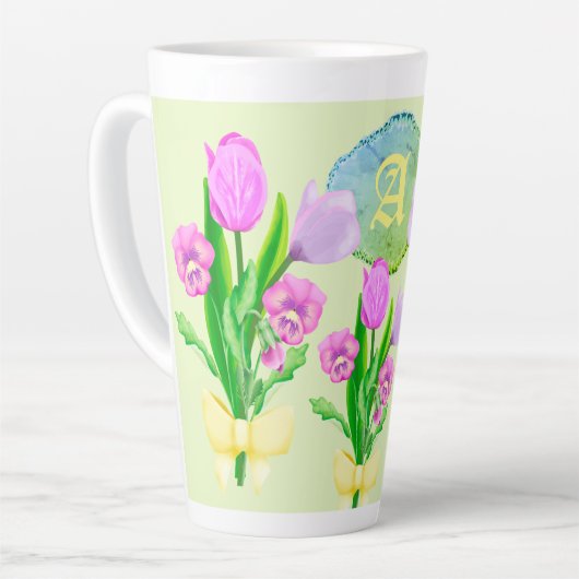 Bunch of Spring Flowers Custom Monogram Latte Mok (Linkerhoek)