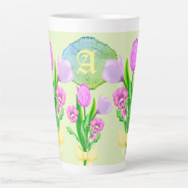 Bunch of Spring Flowers Custom Monogram Latte Mok