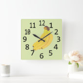 Bunch van Bananas die grote zwarte cijfers schilde Vierkante Klok (Huis)