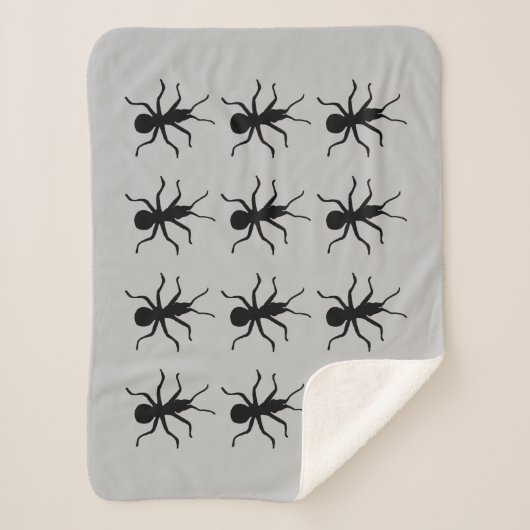 Bunch van Creepy Crawly Black Ants op Grey Sherpa Deken (Voorkant)