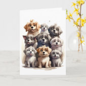 Bunch van Happy Dogs Portret Blank Groet Kaart (Gele Bloem)