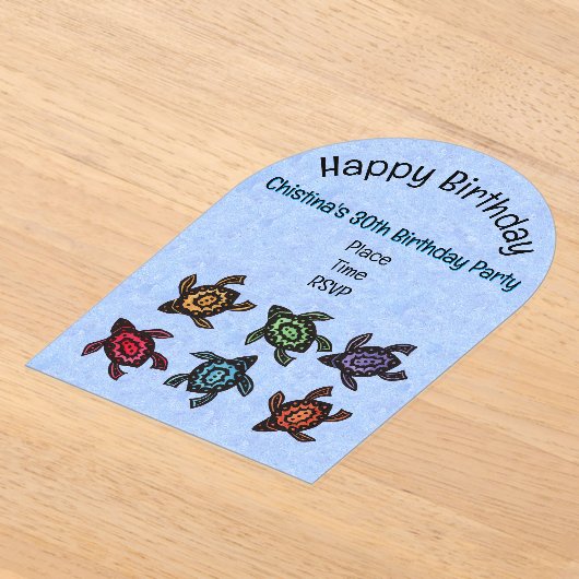 Bunch van Kleurrijke Abstracte Schildpadden Blauwe Acryl Uitnodigingen (Laagn)