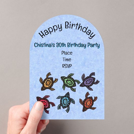 Bunch van Kleurrijke Abstracte Schildpadden Blauwe Acryl Uitnodigingen (Insitu (Draagbaar))