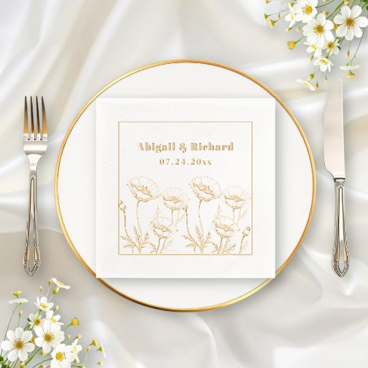 Bunch van papavers wilde bloemen bloemenbruiloft folie servetten