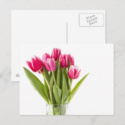 Bunch van rode en witte tulpen in glasvaas briefkaart (Voorkant / Achterkant)