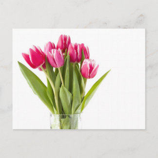 Bunch van rode en witte tulpen in glasvaas briefkaart