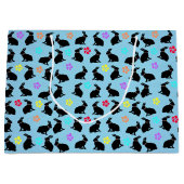 Bunch van Zwart Silhouet Konijnen Bloemen Blauw Groot Cadeauzakje (Voorkant)