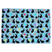 Bunch van Zwart Silhouet Konijnen Bloemen Blauw Groot Cadeauzakje (Achterkant)