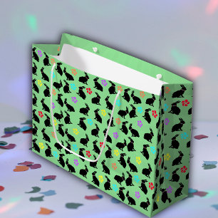 Bunch van zwart silhouet konijnen bloemen groen groot cadeauzakje