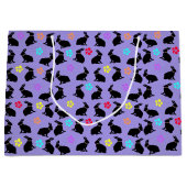 Bunch van zwart silhouet konijnen bloemen Paarse Groot Cadeauzakje (Voorkant)