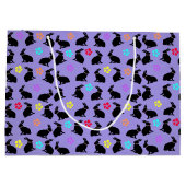 Bunch van zwart silhouet konijnen bloemen Paarse Groot Cadeauzakje (Achterkant)