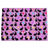 Bunch van zwart silhouet konijnen bloemen roze groot cadeauzakje