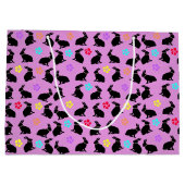 Bunch van zwart silhouet konijnen bloemen roze groot cadeauzakje