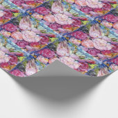 Bunches van roze bloemen en roze vogel cadeaupapier (Hoek)