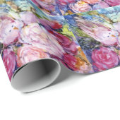 Bunches van roze bloemen en roze vogel cadeaupapier (Rol Hoek)