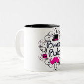 Bunco Babe met roze bovenste en roze mustache Tweekleurige Koffiemok (Voorkant links)
