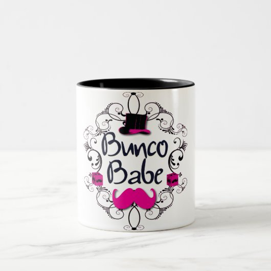 Bunco Babe met roze bovenste en roze mustache Tweekleurige Koffiemok (Center)