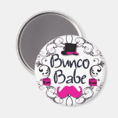 Bunco Babe met Roze Top Hoed en Roze Mustache Magneet (Voorkant / Achterkant)