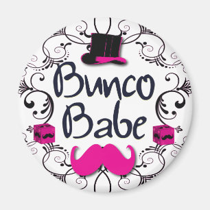 Bunco Babe met Roze Top Hoed en Roze Mustache Magneet