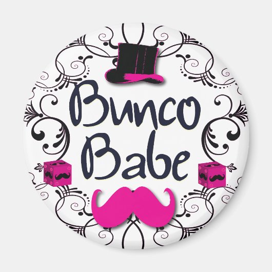 Bunco Babe met Roze Top Hoed en Roze Mustache Magneet (Voorkant)