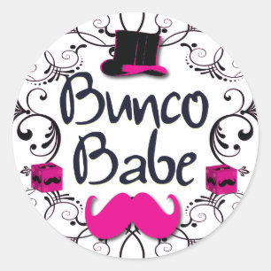Bunco Babe met Roze Top Hoed en Roze Mustache Ronde Sticker
