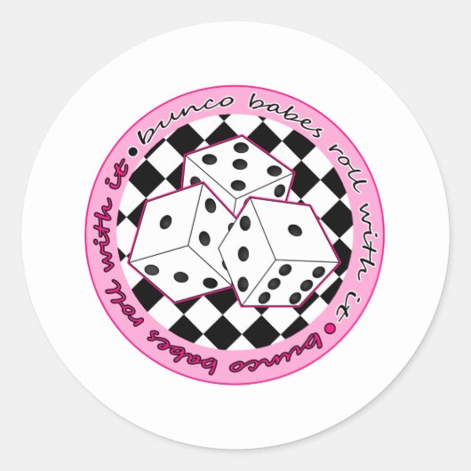 Bunco Babes Roll with it - roze Ronde Sticker (Voorkant)