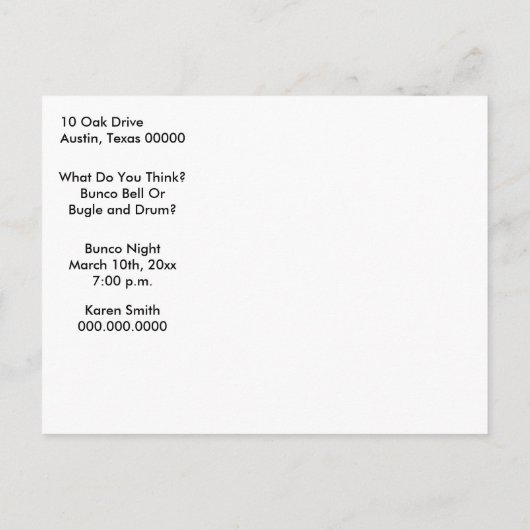 Bunco Bells is bestemd voor Sissies Bunco nodigt B Uitnodiging Briefkaart (Achterkant)