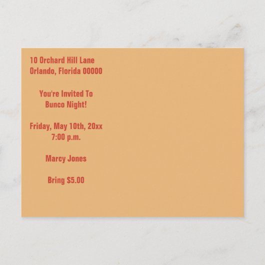 Bunco Burst-uitnodiging Uitnodiging Briefkaart (Achterkant)