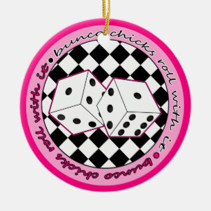 Bunco Chicken Roll with it roze - Two Sided Keramisch Ornament