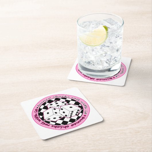 Bunco Chicks Roll with it - roze Kartonnen Onderzetters (Insitu)