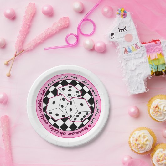 Bunco Chicks Roll with it - roze Papieren Bordje (Feest)