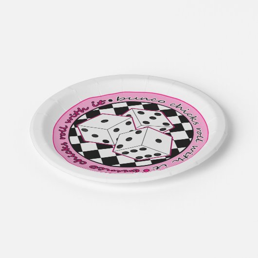 Bunco Chicks Roll with it - roze Papieren Bordje (Gekanteld)