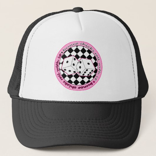 Bunco Chicks Roll with it - roze Trucker Pet (Voorkant)