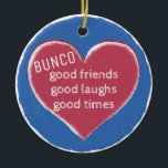 Bunco Christmas Love Keramisch Ornament<br><div class="desc">Wie speelt er graag bunco? Deel dit prachtige moderne hart met een  textuurontwerp met je favoriete Bunco-spelers. Bunco,  goede vrienden,  goed gelachen en goede tijden. Geweldig Bunco ornament voor de feestdagen of uw geschenkruil.</div>