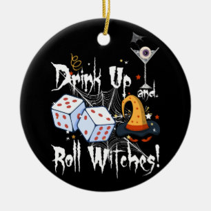 Bunco Dice Halloween Drink Omhoog en Roll Witches  Keramisch Ornament