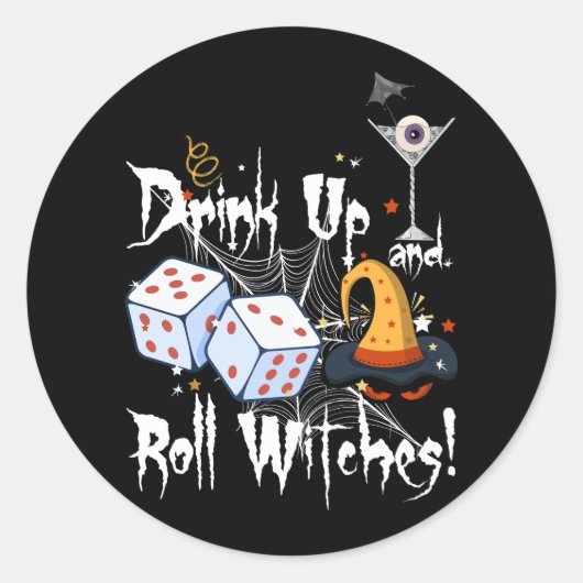 Bunco Dice Halloween Drink Omhoog en Roll Witches Ronde Sticker (Voorkant)