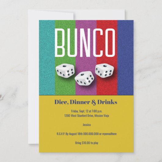 Bunco Dice Retro Party Kaart (Voorkant)